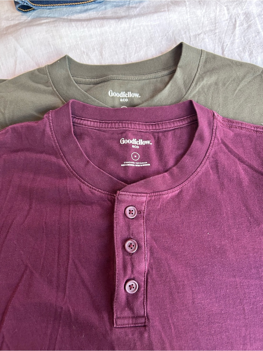 Lot of 2 Goodfellow & Co Men’s Henley Long Sleeved Shirt - Burgundy & dark green
